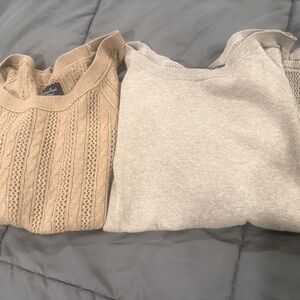 American Eagle Bundle Tan Wool Blend & Gray Sweater Mesh Back. Size XS.
